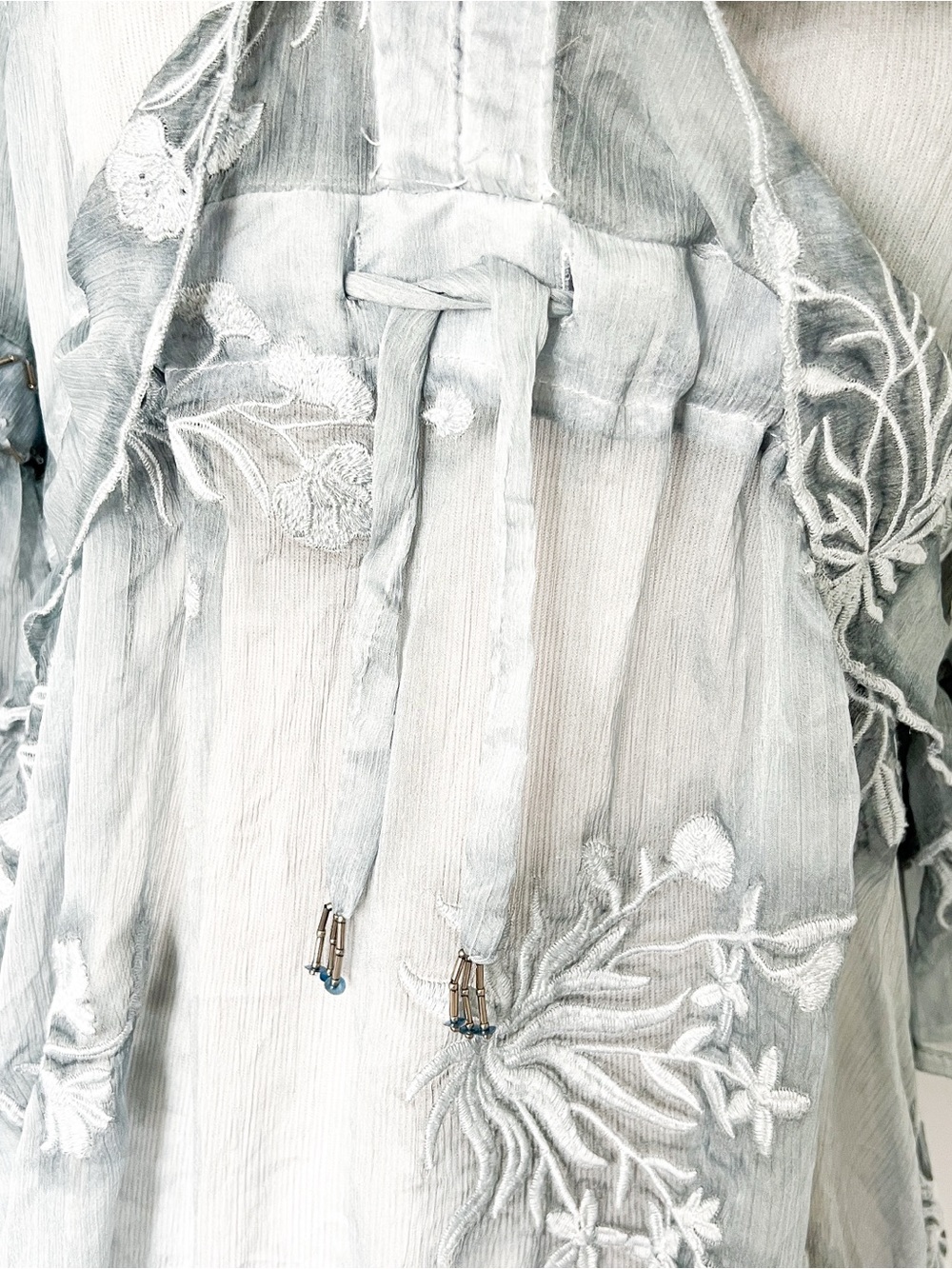 Embroidered Sheer Boho Tunic Dress in Dusty Blue - Picture 2 of 4